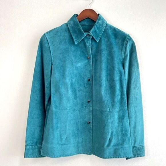 Sienna Studio G3 Apparel Women’s XS Leather Turquoise Button Jacket Coat - Picture 1 of 16